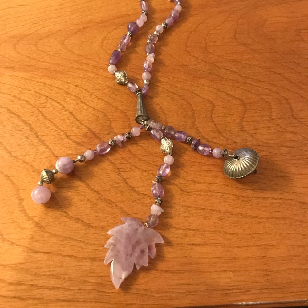 Vintage Amethyst Necklace w/ Silver Colored Accent - Picture 1 of 7